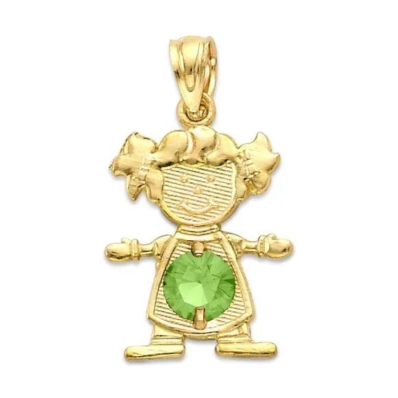 10k Solid Gold Newborn Baby Girl Pendant with Birthstone of Choice for Necklace - Picture 7 of 16